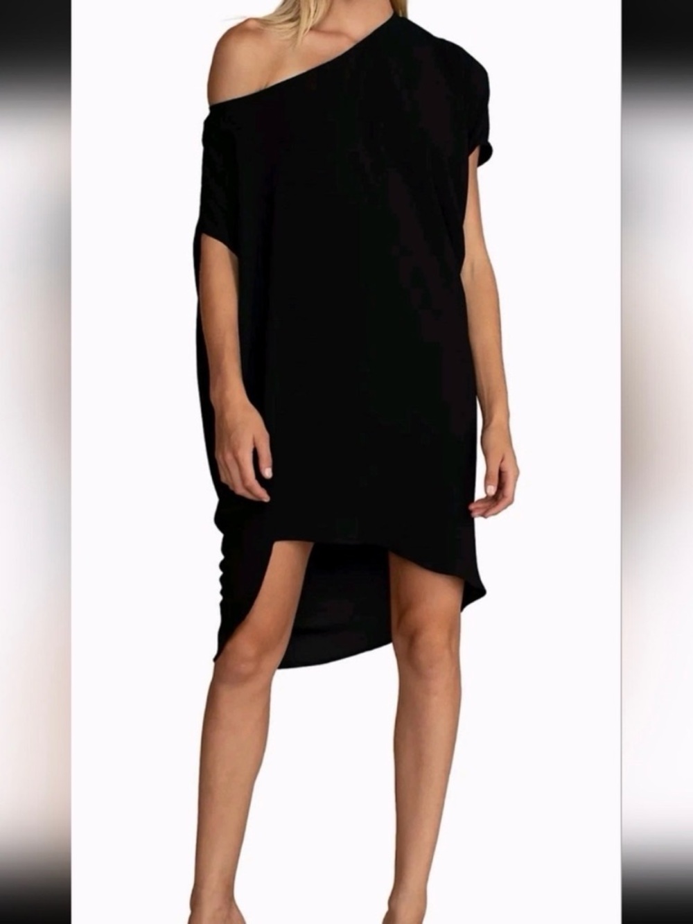Trina Turk Black One-Shoulder Asymmetrical Dress